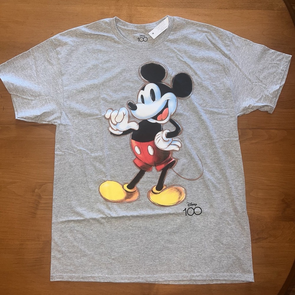 NEW Disney Mickey Mouse 100th Anniversary Graphics T-Shirt Unisex Heather Gray